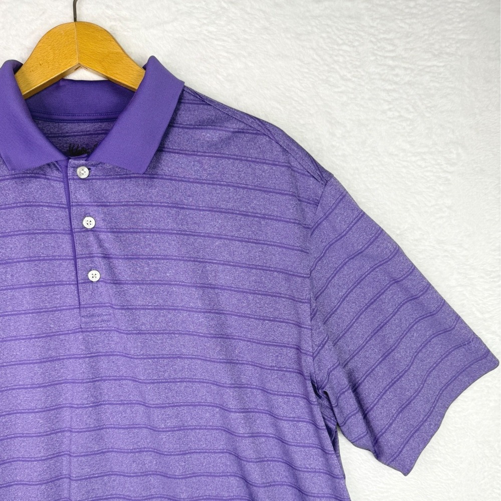 Walter Hagen Mens Purple Striped Golf Polo Shirt Large Performance Short Sleeve - Picture 4 of 10